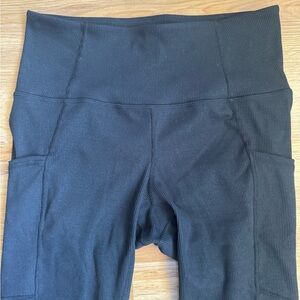 lukka Lux Black Ribbed High-Waist leggings with Side Pockets